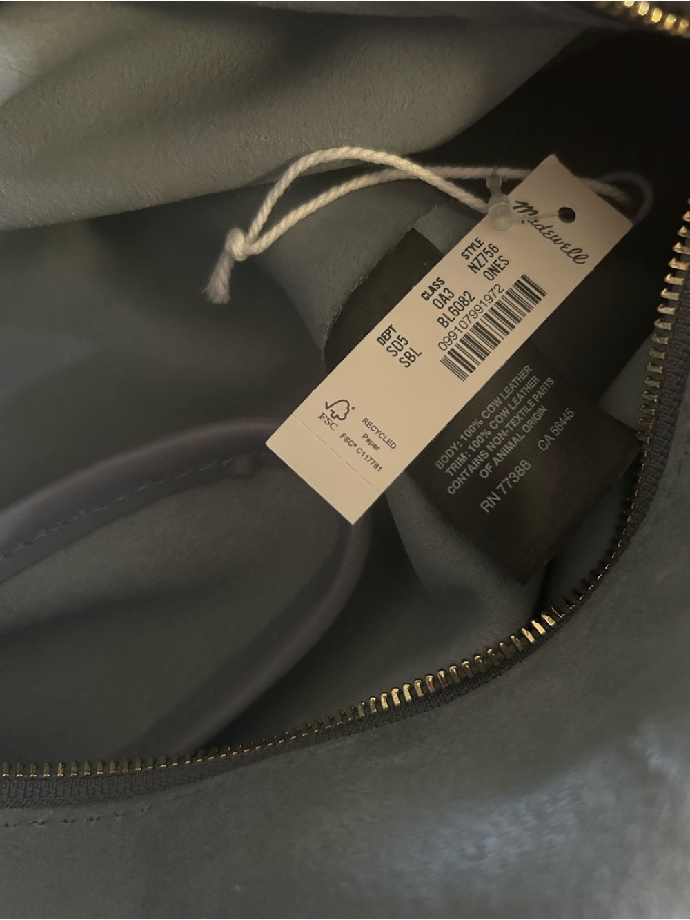 Madewell gathered shoulder bag Soft Suede Hobo Bag in serene Blue - Picture 3 of 12